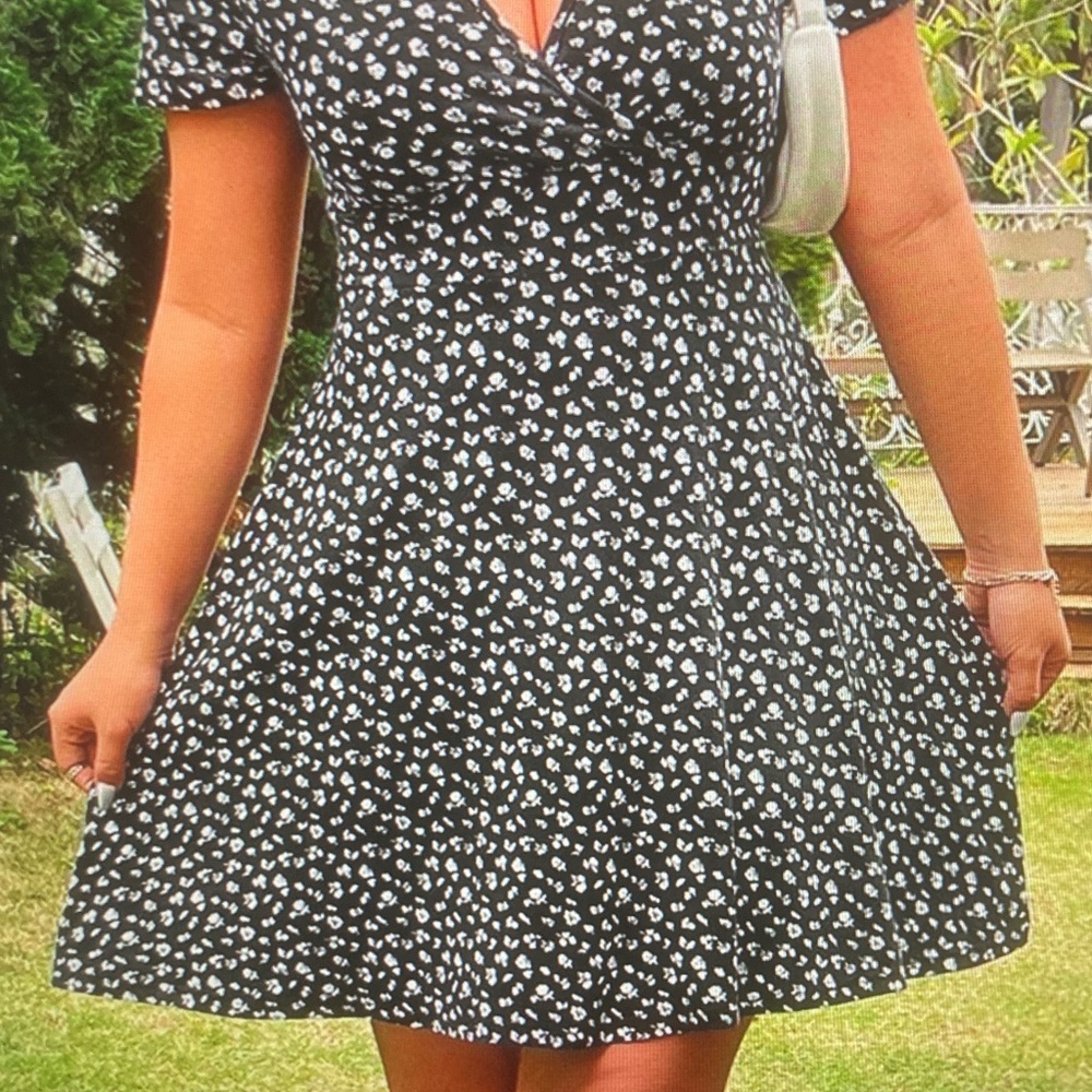 Black Floral Wrap Midi Dress - Elegant Women's Summer Dress - Picture 6 of 6